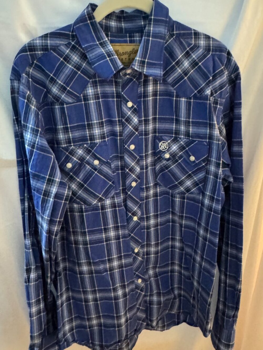 Wrangler Retro Men's Blue Plaid Pearl Snap Western L/S shirt